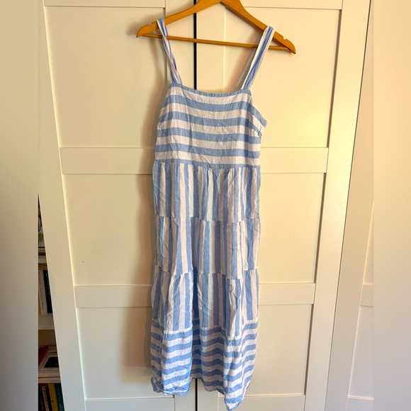 Casa Cabana Diane Stripe Linen Blend Midi Dress Size Small Coastal Beach Resort - Picture 6 of 7